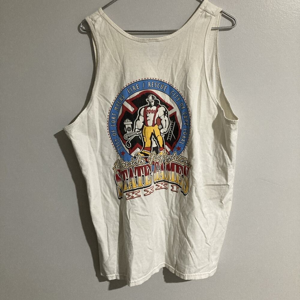 Rare Vintage 2003 Y2K Florida Fire FighterState games Tank Top White Size XL